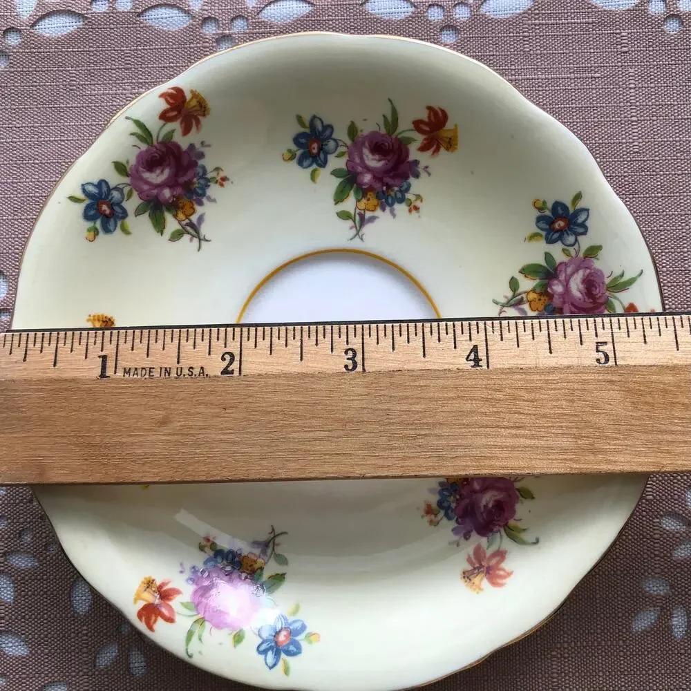 Aynsley Vintage Cream Bone China Floral Print Gold Trim Saucers Set of 2